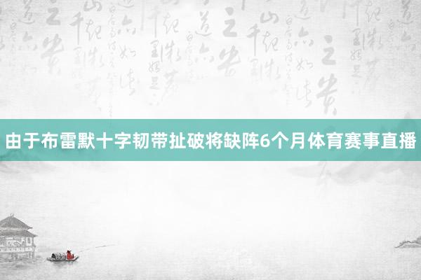 由于布雷默十字韧带扯破将缺阵6个月体育赛事直播